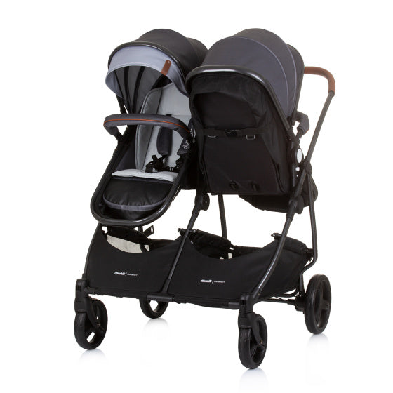 Duo Smart Opvouwbare Kinderwagen voor 2 Kids Zilver Grijs Zwart