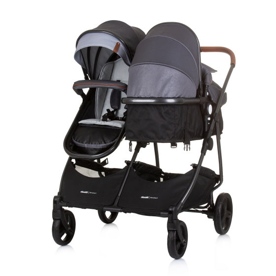 Duo Smart Opvouwbare Kinderwagen voor 2 Kids Zilver Grijs Zwart
