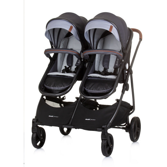 Duo Smart Opvouwbare Kinderwagen voor 2 Kids Zilver Grijs Zwart