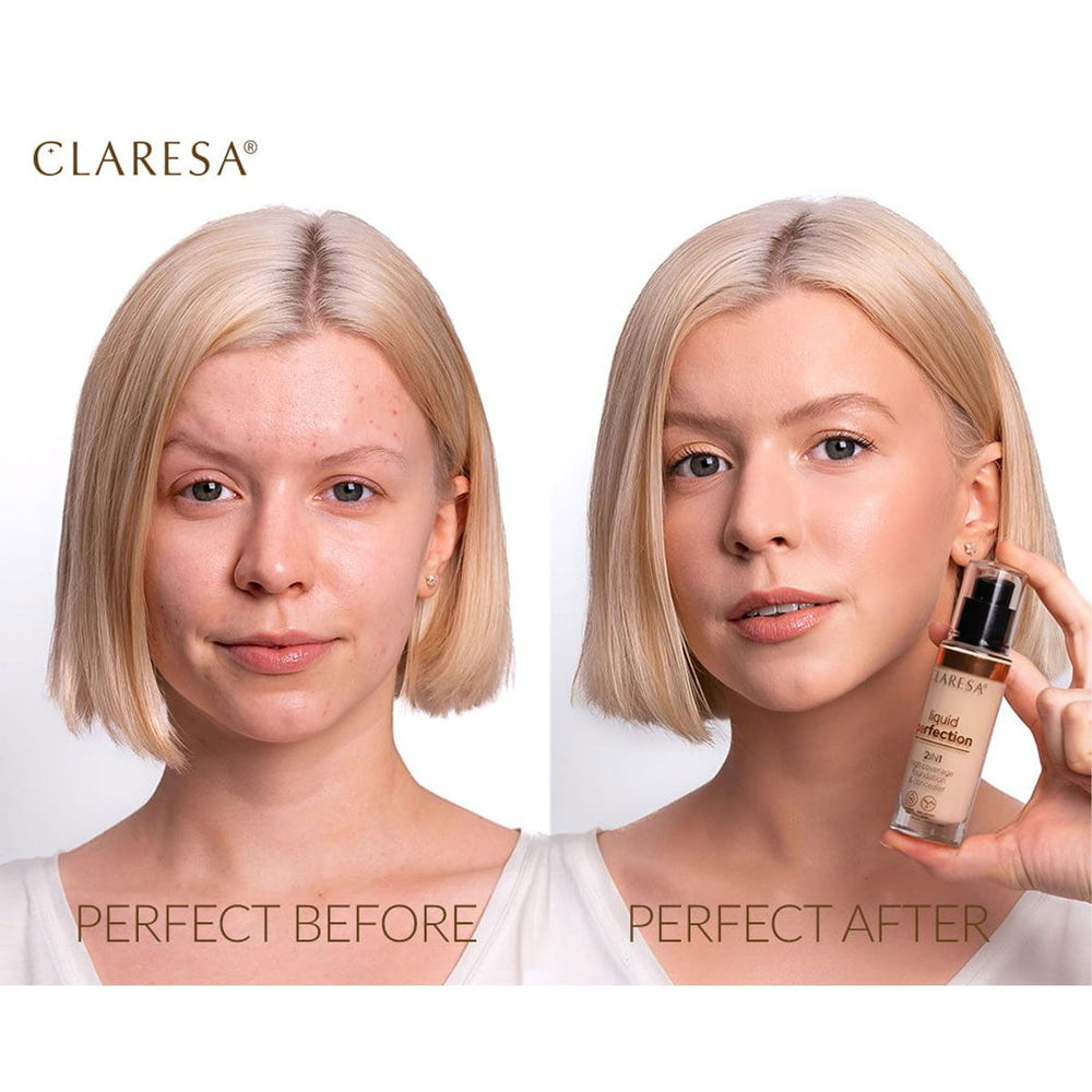 Claresa liquid perfection 2-in-1 concealer en foundation 102 warm medium 18gr.