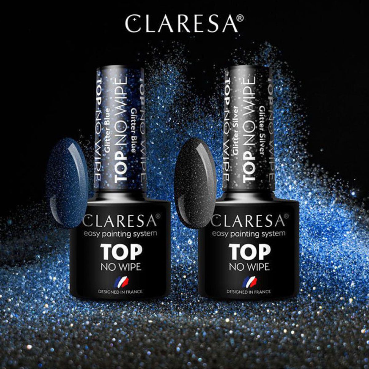 Claresa top coat no wipe glitter blauw 5ml