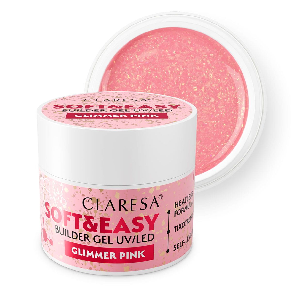 Claresa keratine soft easy builder gel glimmer pink 90gr.