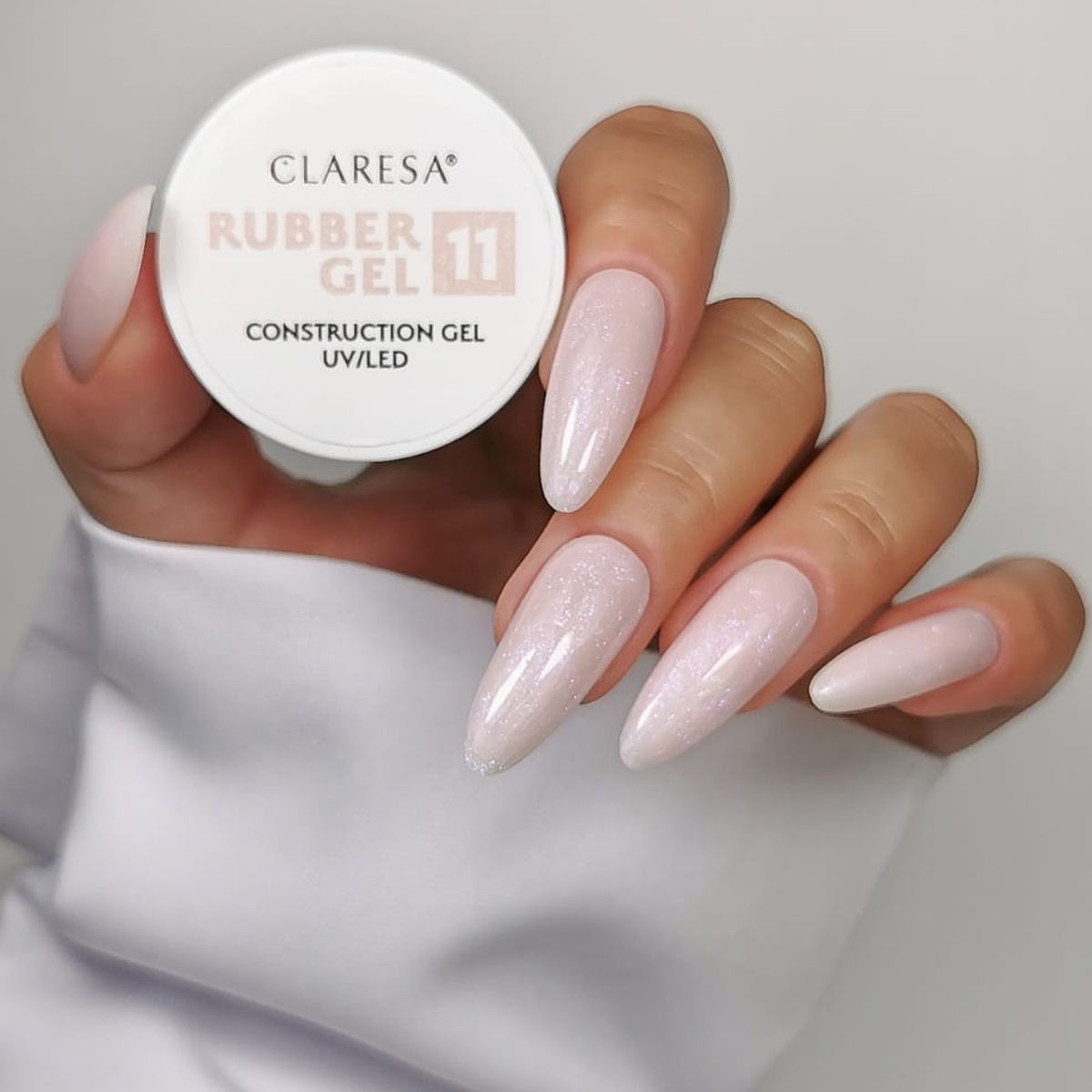Claresa rubber gel 11 sparkle zacht roze 12gr.