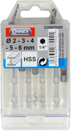Connex set staalboren 2-6mm 6k 5dlg blauw - cox978205