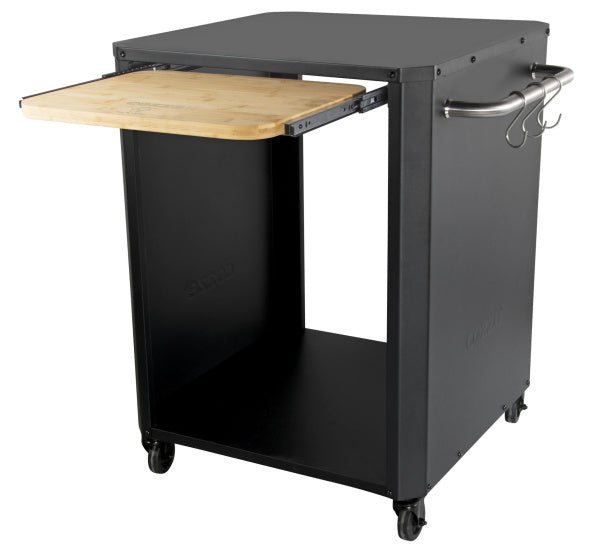 Buitentafel met uitschuifbare tafel voor pizzaoven zwart