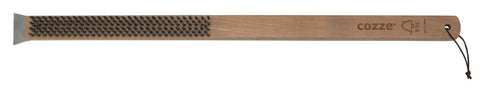 Staalborstel met schraper en houten handvat bruin