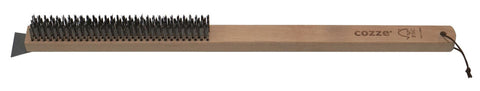 Staalborstel met schraper en houten handvat bruin