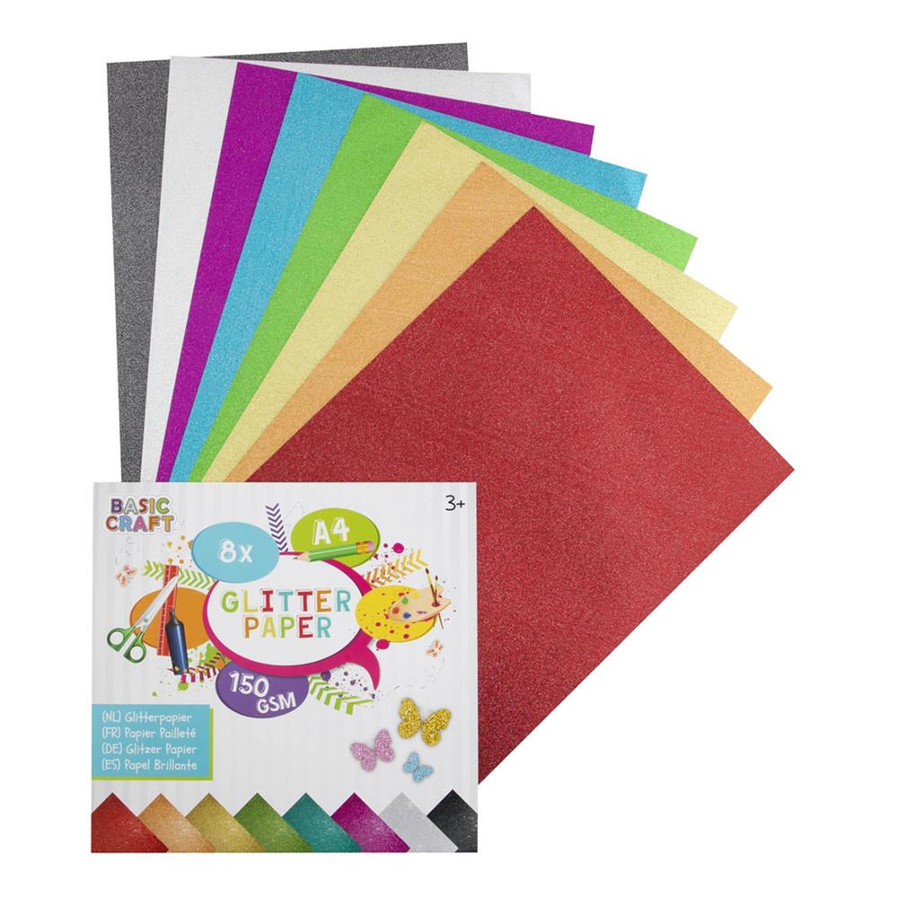 Basic craft a4 glitterpapier 150 gram 8 stuks