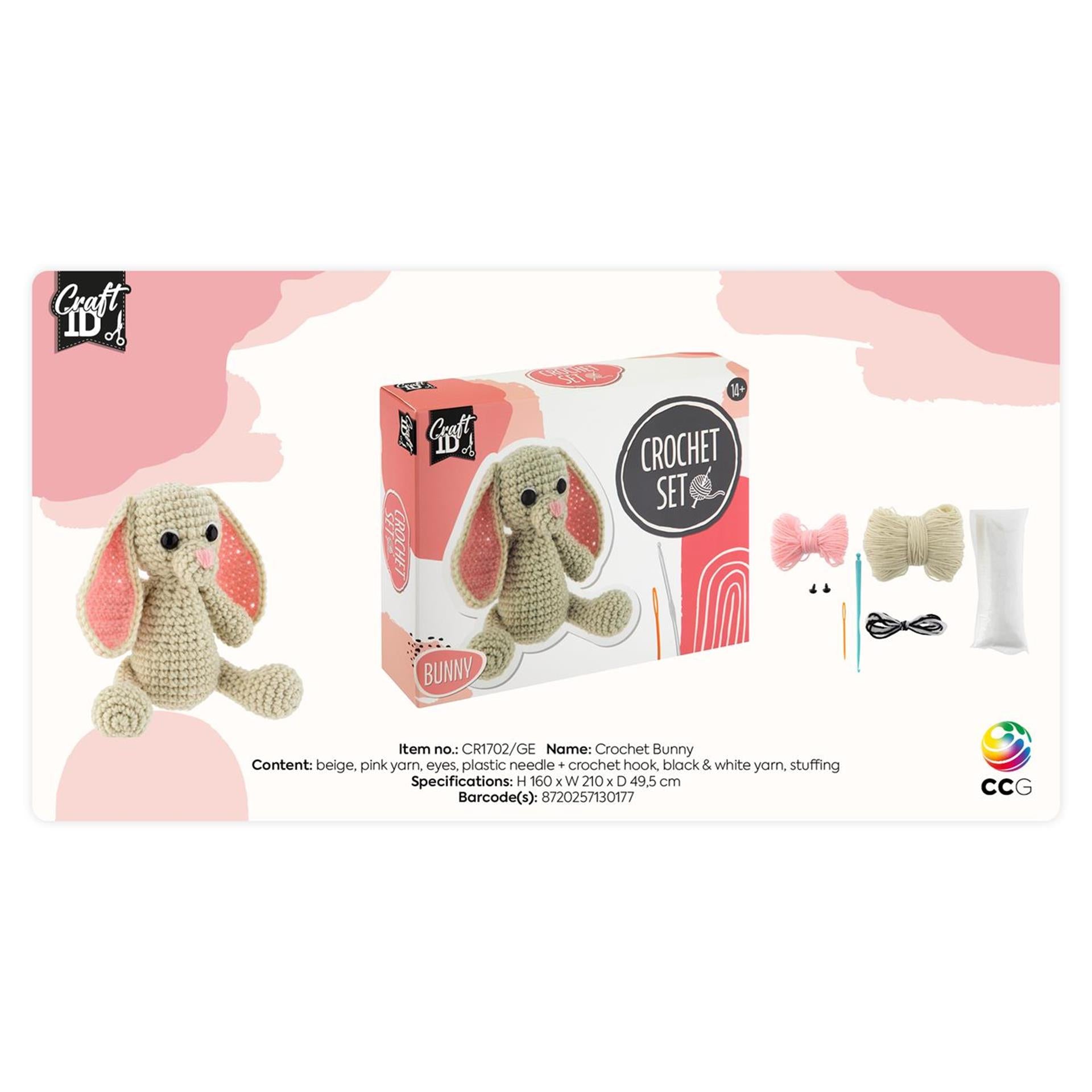 Creatieve knutselgroep haakset konijn 12x9x12 cm