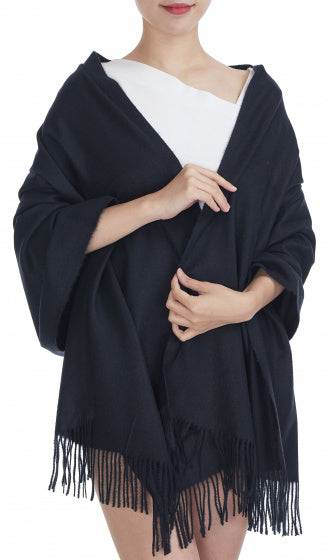 sjaal dames 180 x 70 cm viscose donkerblauw one-size