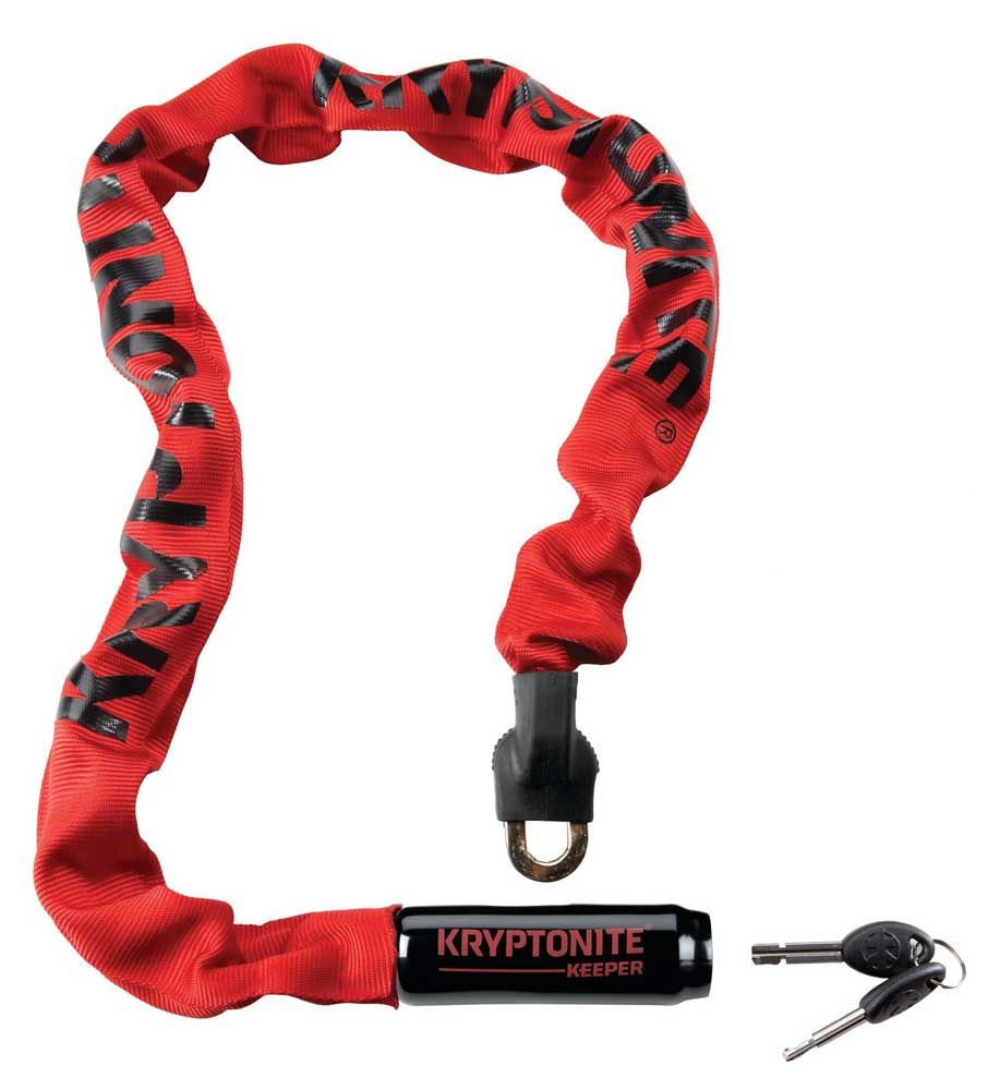 Kryptonite keeper 785-ketting met geïntegreerd slot – kettingslot fiets – fietsslot met ketting voor elektrische fiets – 85 cm – staal – rood