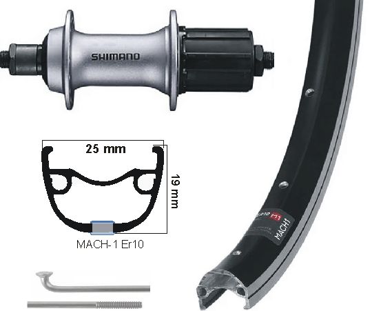 Kgs Achterwiel 28 inch (622) zwart-zilver cassette 8-9 speed uitval