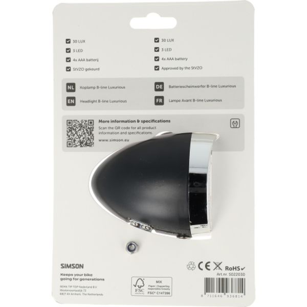 Simson batterij koplamp classic luxurious