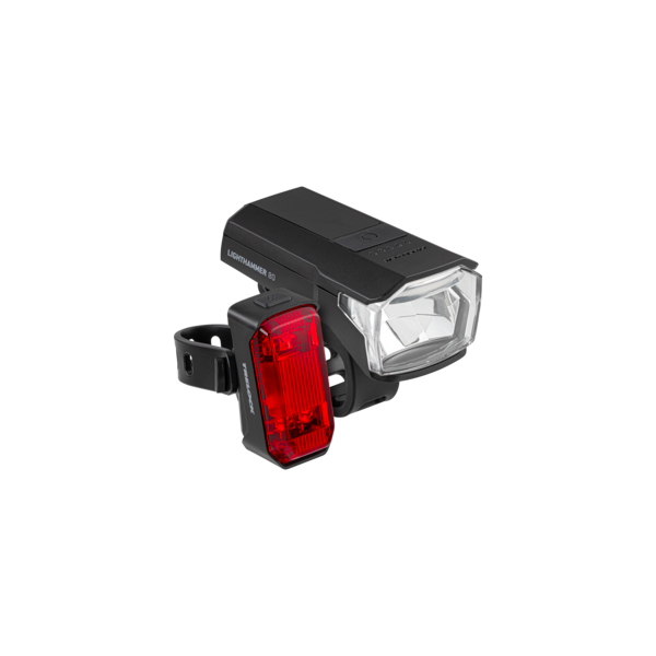 Trelock verlichtingsset lighthammer 80 usb set - 80 lux, zwart