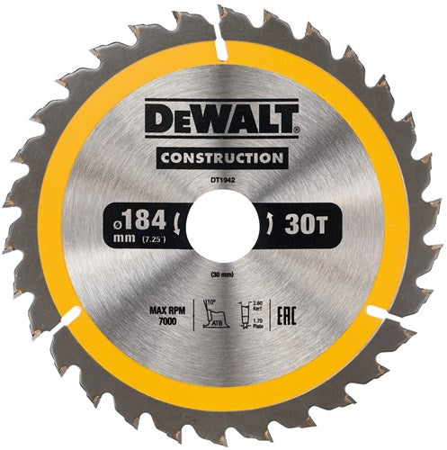 Dewalt accessoires dewalt dt1942-qz - cirkelzaagblad - 184mm - 30t - voor hout