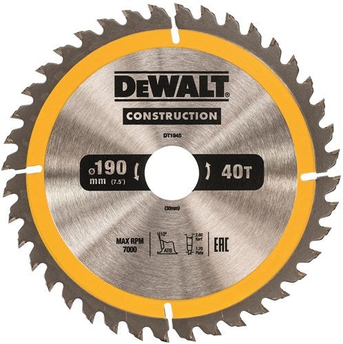 Dewalt accessoires dewalt dt1945 serie - cirkelzaagblad - atb - 190mm - 40 tanden