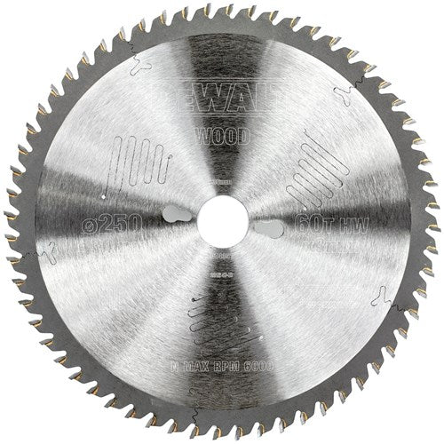 Dewalt accessoires cirkelzaagblad 250x30x60t, wisseltand, positief 10°, kerf 3,0mm - dt4351-qz