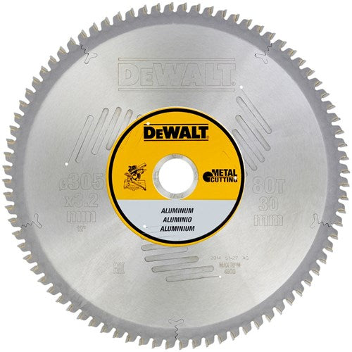 Dewalt accessoires cirkelzaagblad aluminium stationair 305x30x80t 2.5 3.2 tcg -5° - dt1916-qz