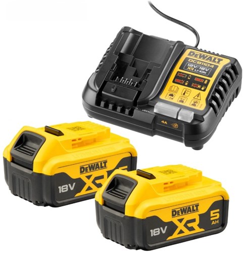 Dewalt accessoires dcb1104p2-qw 18v accu voordeelset: 2x 5.0ah accu's + xr multilader - dcb1104p2-qw