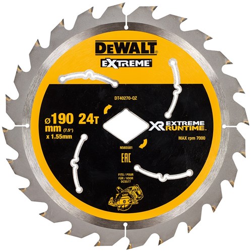 Dewalt accessoires extreme runtime cirkelzaagblad voor dcs577 190mm 24t (ruitvormig asgat) - dt40270-qz