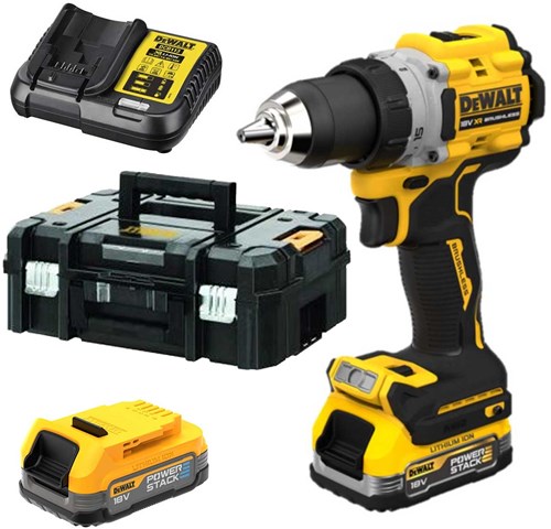 Dewalt dcd805e2t | xr g3 compacte schroef- klopboormachine 18v in tstak (2x 1.7ah powerstack accu + lader) - dcd805e2t-qw