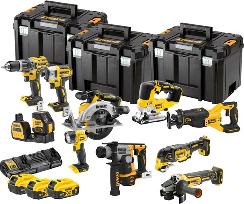 Dewalt dck1012p4t-qw | 10-delige combopack | xr 18 volt | 5,0 ah | li-ion | 4 accu's - dck1012p4t-qw