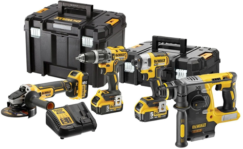 Dewalt dck422p3t accu set | dcd796 + dcf887 + dcg405 en dch273 in t-stak koffers | 18v 5.0ah li-ion - dck422p3t-qw