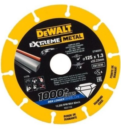 Dewalt accessoires dewalt dt40252 extreme metal diamantschijf | 125 x 22.23 x 1.3 mm - dt40252-qz