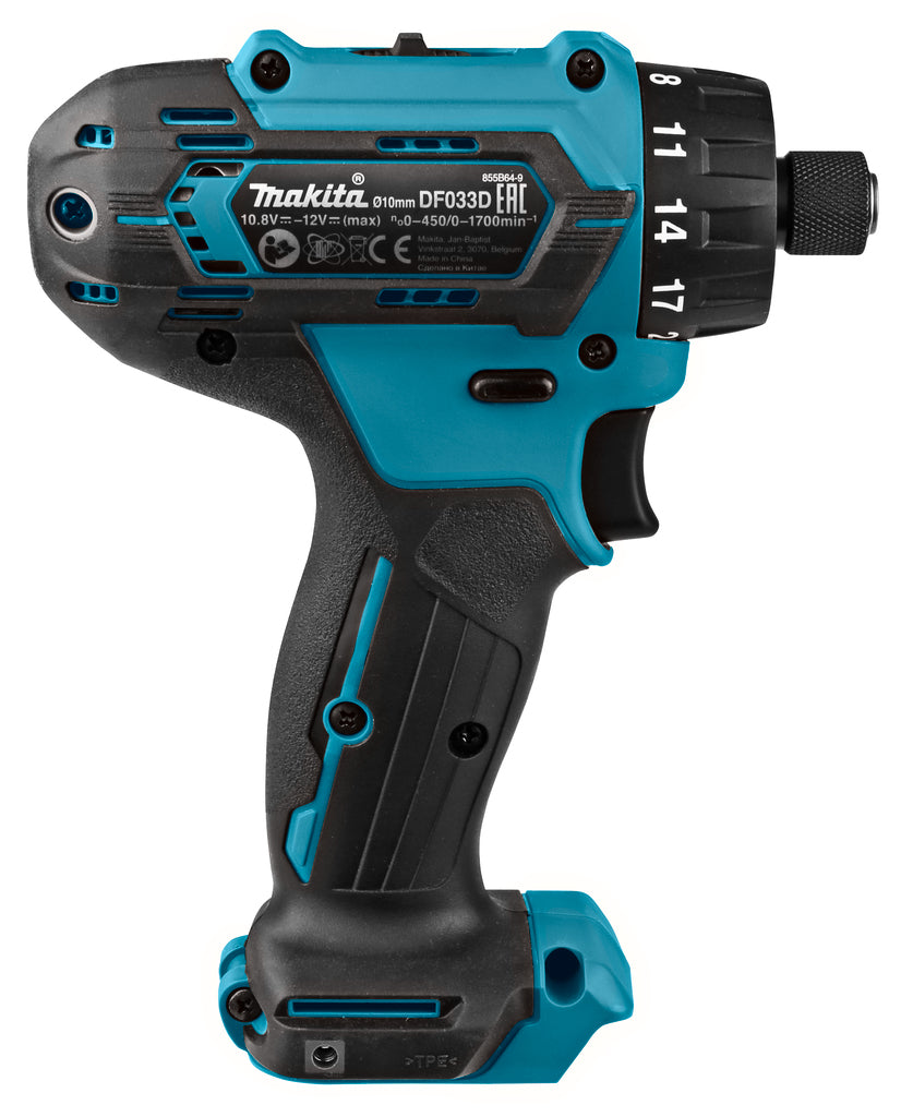 Makita df033dzj boor- schroefmachine 12 volt max excl. accu's en lader in mbox - df033dzj