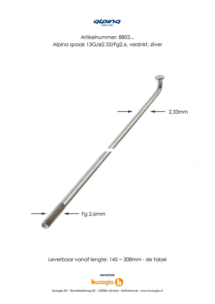 Alpina Spaken 13G (2,34mm) 274mm Zink (P36)