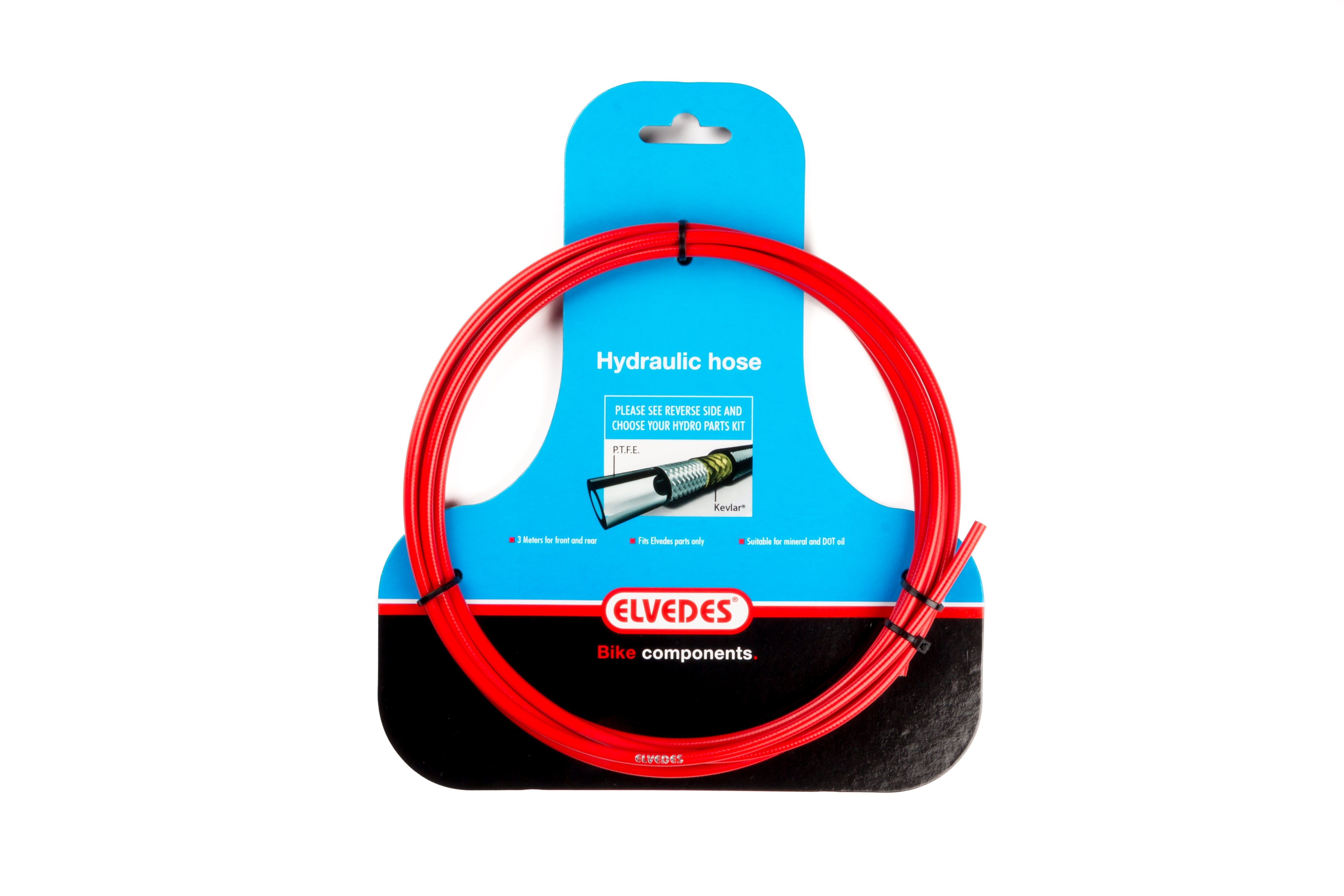Hydraulische leiding Elvedes met PTFE voering en kevlar protection - rood (3 meter op kaart)