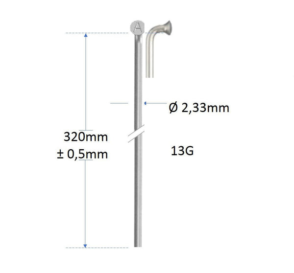 Spokes Alpina 13G (2.34) Stainless Steel No thread | 320mm | P144