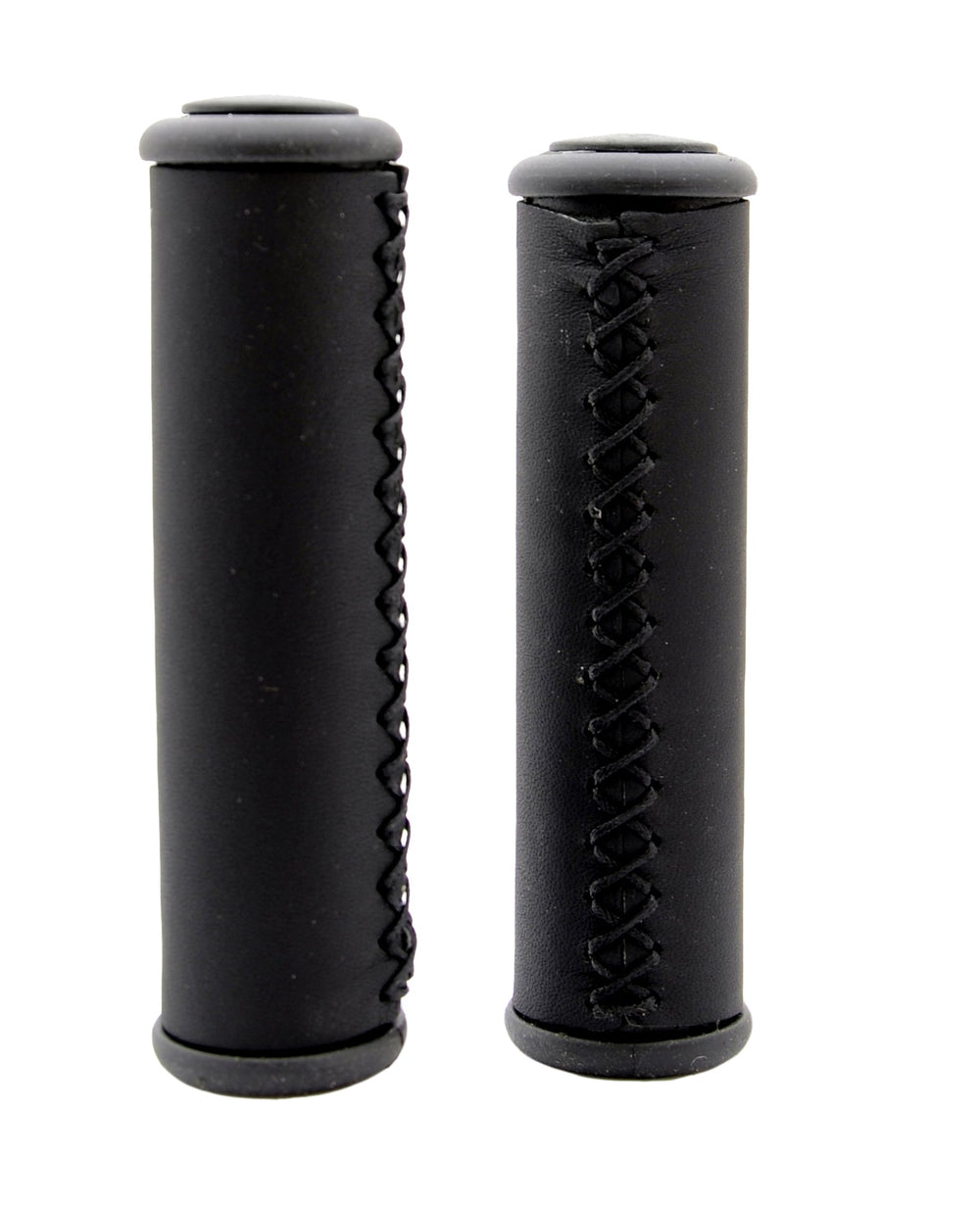 Simson Handvatten Leder Zwart Lang - Leren handvatten voor lifestylefiets - 13cm - Zwart