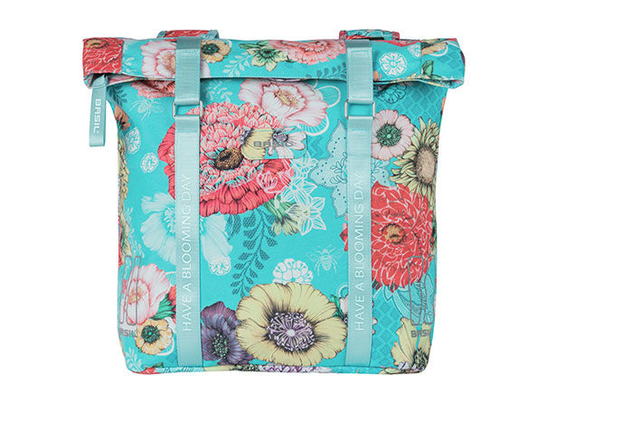 Basil Bloom Field dubbele fietstas - waterdicht, gerecycled PET - 28-35L - hemelsblauw