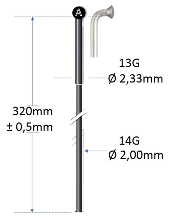 Alpina spaak zwart rvs 13g 320mm ø2.00mm voor spaakmachine p 100