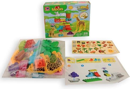 Jonotoys blokken bouwstenen met 3 dierentuin dieren en verzorger