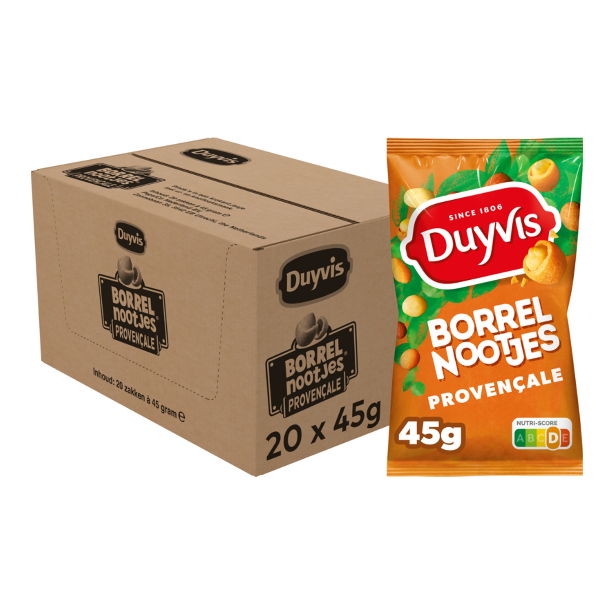 Duyvis borrelnootjes provencale - pinda noten - 20 x 45 gram