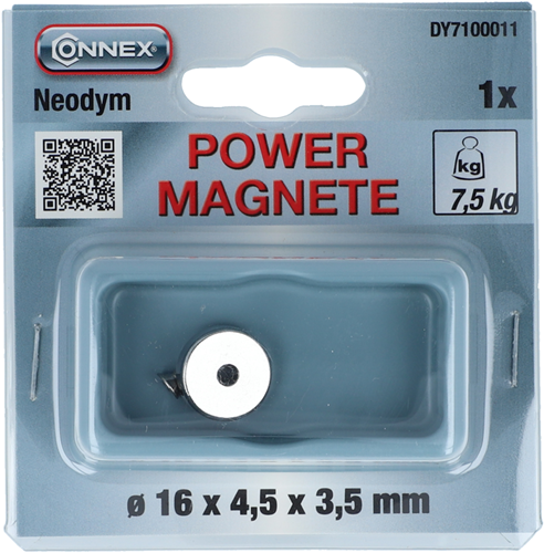 Connex magneet neodym rond 16x4x3 7.5kg - dy7100011