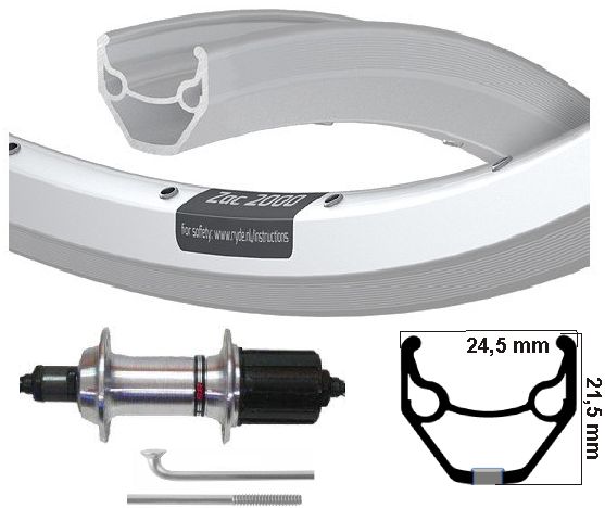 Kgs achterwiel 28 inch (622) zac2000 zilver cassette 8 9 versnellingen uitval