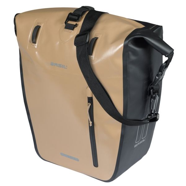 Basil enkele fietstas rivo l tarpaulin mik 25-31l 14 x 28 x 43 cm - zand zwart