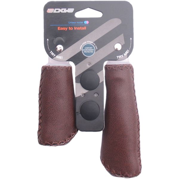 De Edge Leather Grip - Ergonomisch gevormde handvatset - Echt leer - 135mm schakels 92mm rechts - Mat Donkerbruin