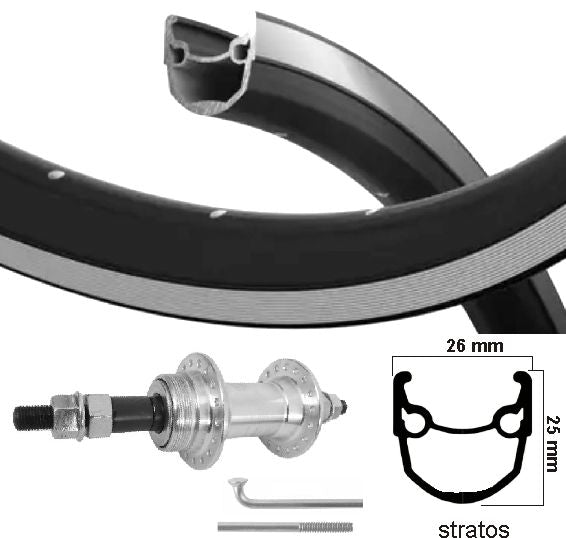 Kgs achterwiel 28 inch (622) stratos zwart zilver vrijloop vast