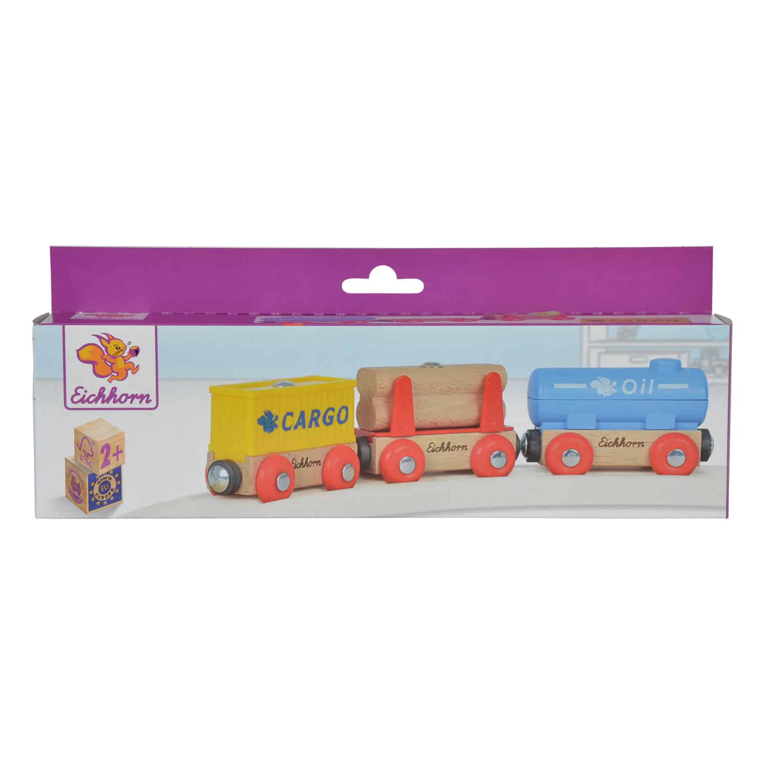 Jonotoys eichhorn 3 houten wagons met magneten
