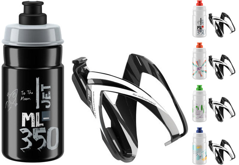 Elite kid's kit jet ceo drinking bottle 350ml + holder | black clear orange