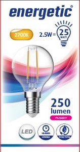 Enzo energetic led kogel e14 2,1-25w 2700k filament helder - 2720210