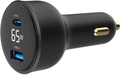 Enzo usb + usb-c autolader | 65w | zwart | status lcd - 9540116