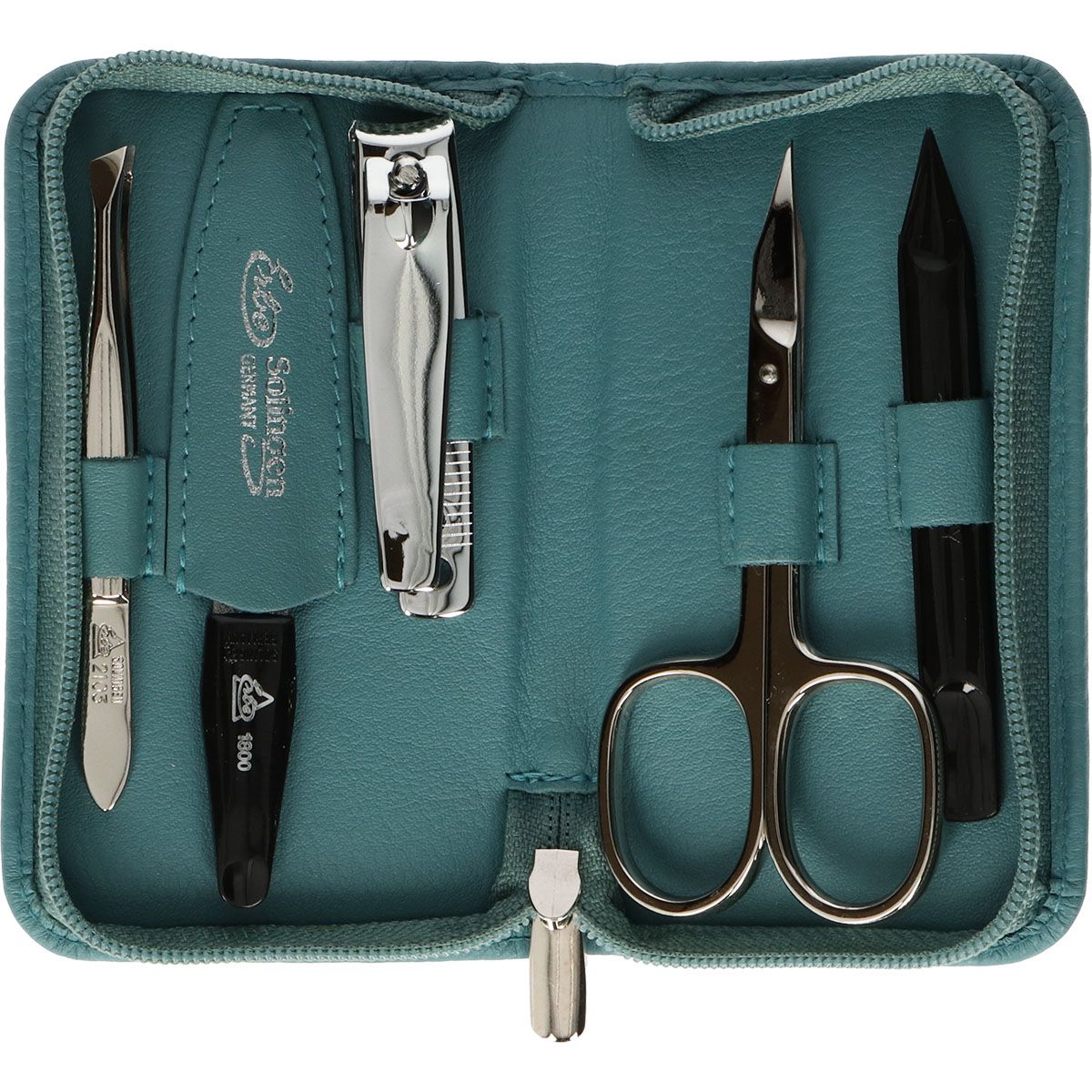 Erbe solingen 5-delige manicure etui met gestraald turquoise (erbe9204)
