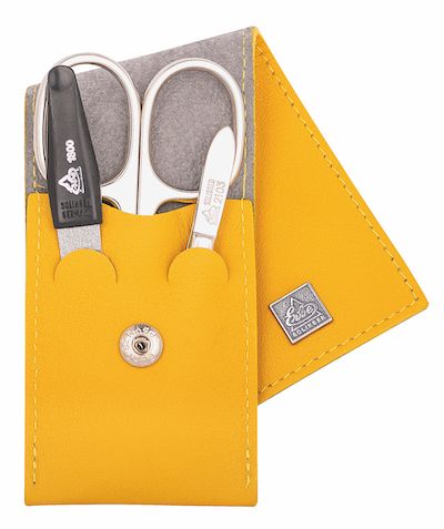 Erbe solingen 3-delige manicure etui met drukknoopsluiting mosterd geel (erbe9671)