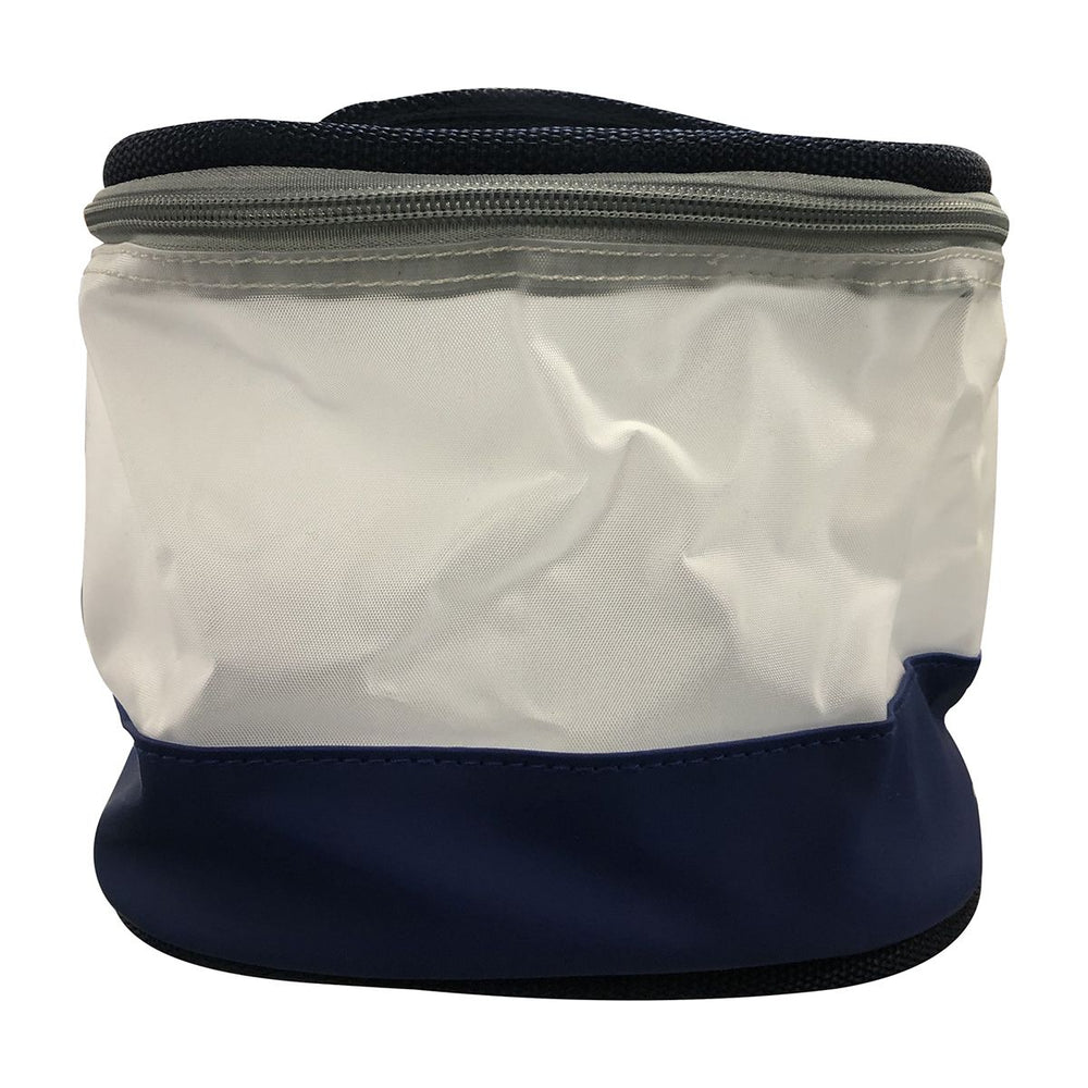 Voorkappers etui rond blauw wit met handvat