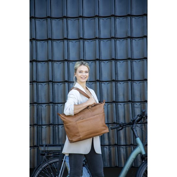Sacoche de vélo New Looxs Verla 34 x 18 x 44cm 21 litres - en cuir de luxe - cognac